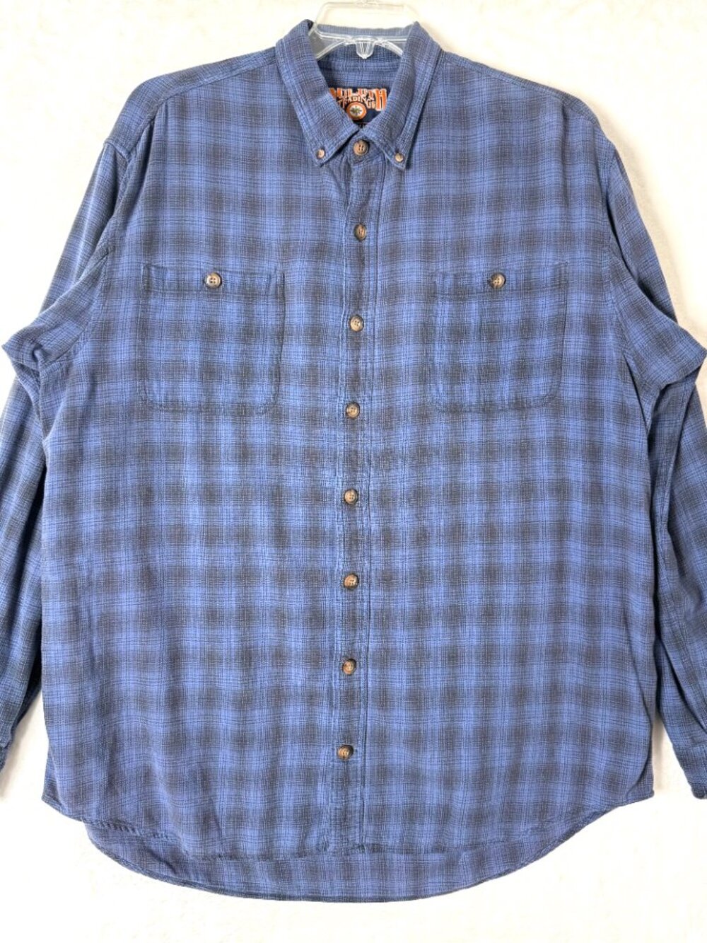 DULUTH TRADING Plaid Casual Oxford Button Down Flannel Shirt XL Tall Blue